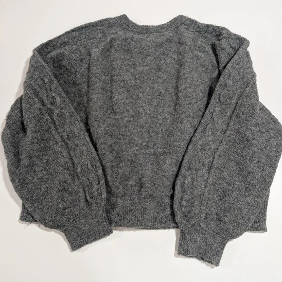 Chaps 2X Plus Size Charcoal Cable Knit Button Front Cardigan | Classic Heritage - Picture 4 of 5